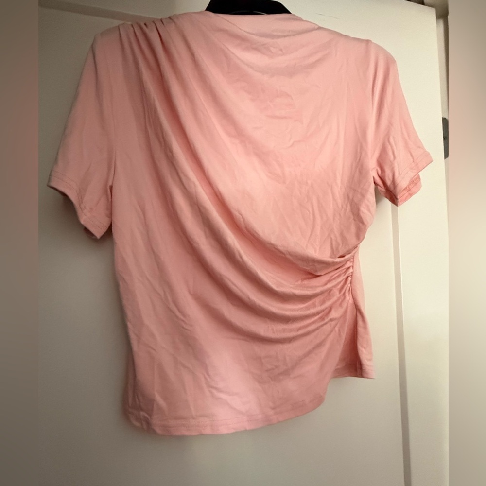 Women’s pink collar pleated elegant short sleeve T-shirt